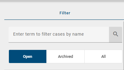 The screenshot shows the "Completion state" filter face in the "Filter" tab of a case list.