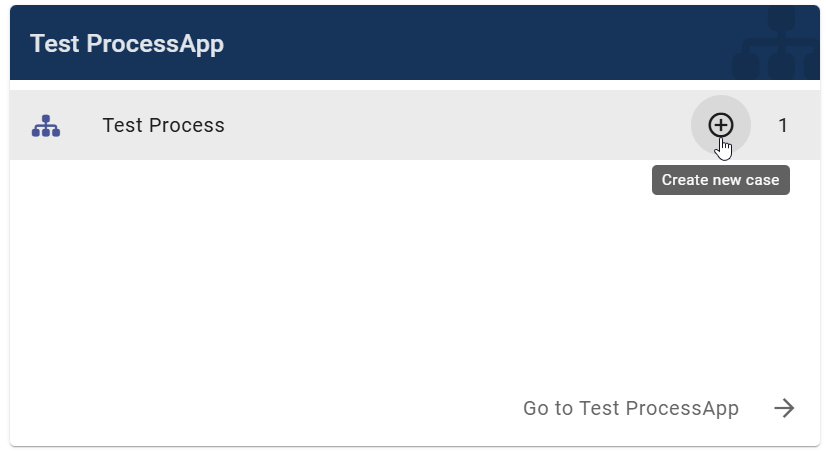 The screenshot shows the "Create new case" option within a ProcessApp.